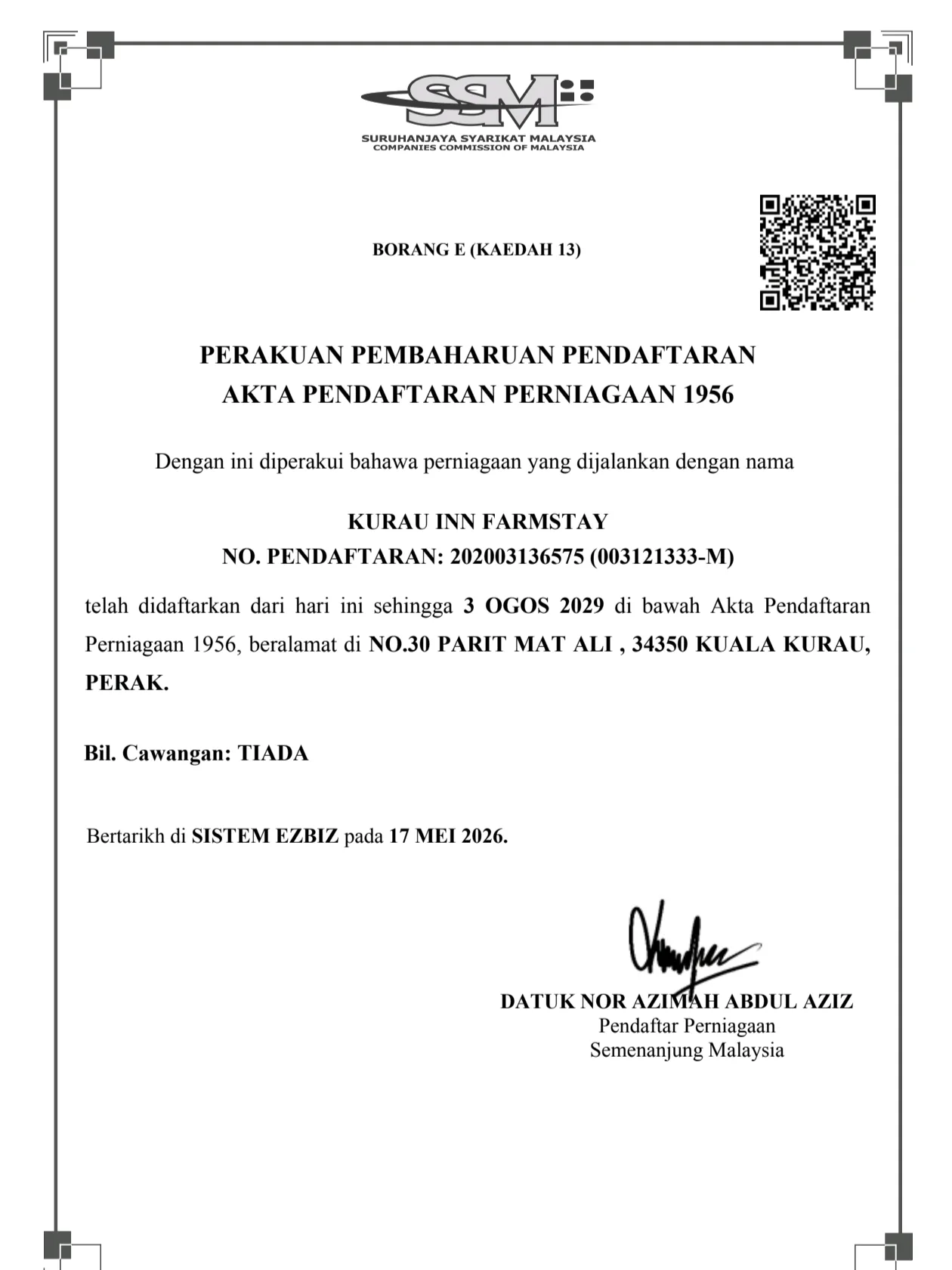 Sijil Pendaftaran Suruhanjaya Syarikat Malaysia (SSM)